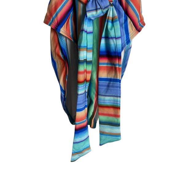 La Blanca Sunset Multicolor Bandeau Belted Tie Waist Stripe One Piece Swimsuit 4 - Picture 6 of 12